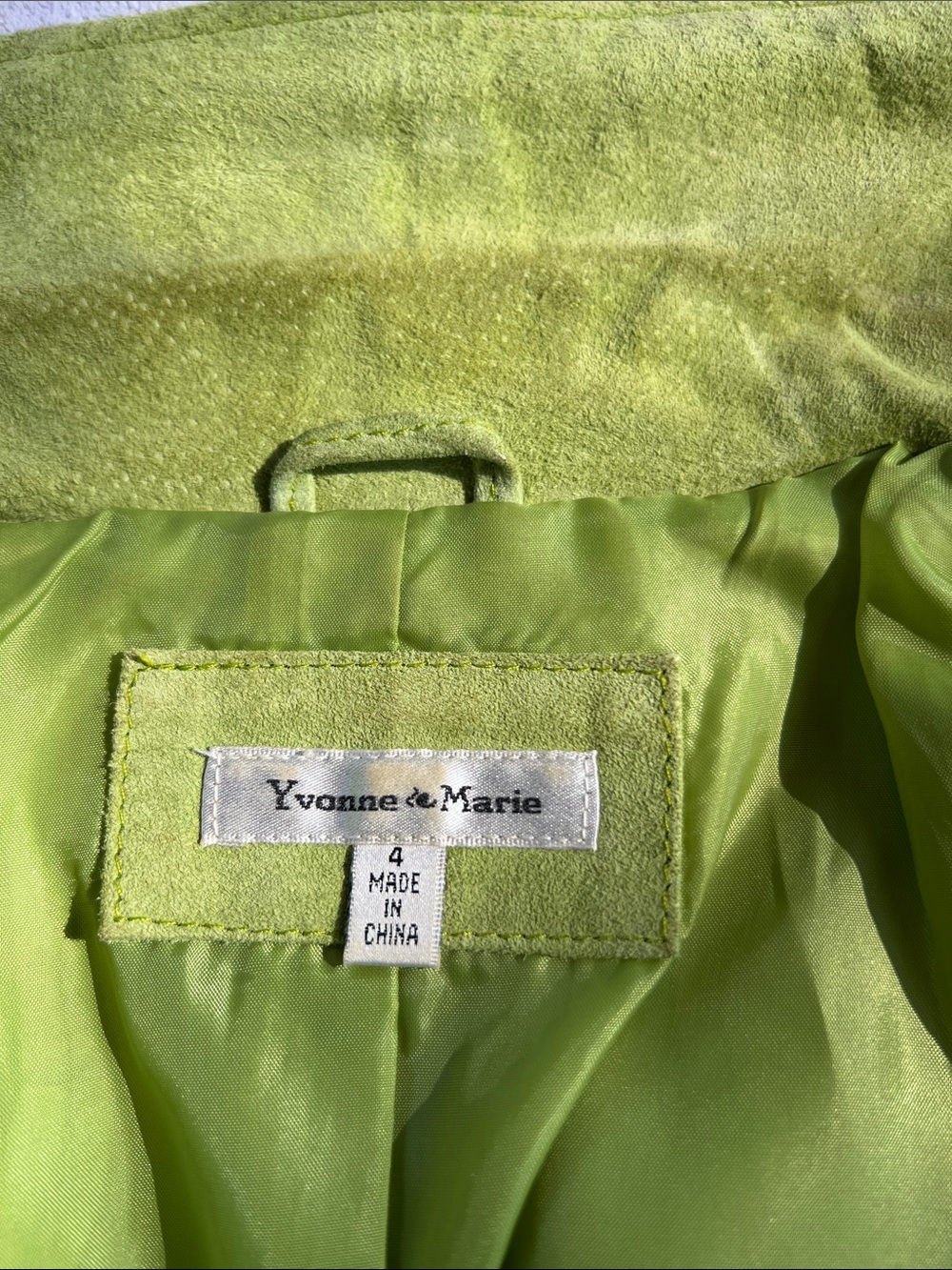 Women’s Lime Green Suede Zip-Front Leather Jacket - Picture 2 of 7